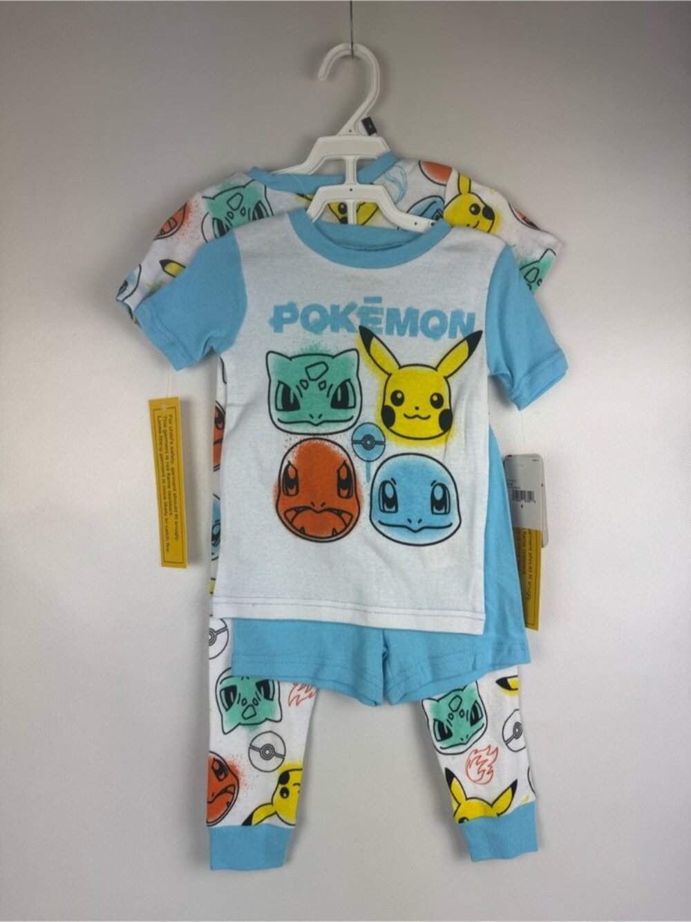 Pokémon Kids Light Blue Pajama Set with 2 tops, 1 pant and 1 short. NWT